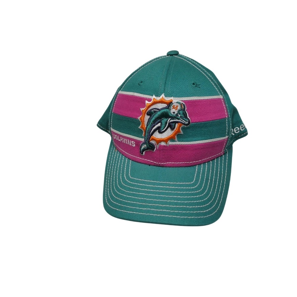 Miami Dolphins Hat Cap Fitted Mens Medium Teal Pink NFL Football On Field Reebok